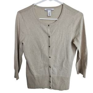 White House Black Market Sweater Cardigan Snap Front Tan Silver Women XS